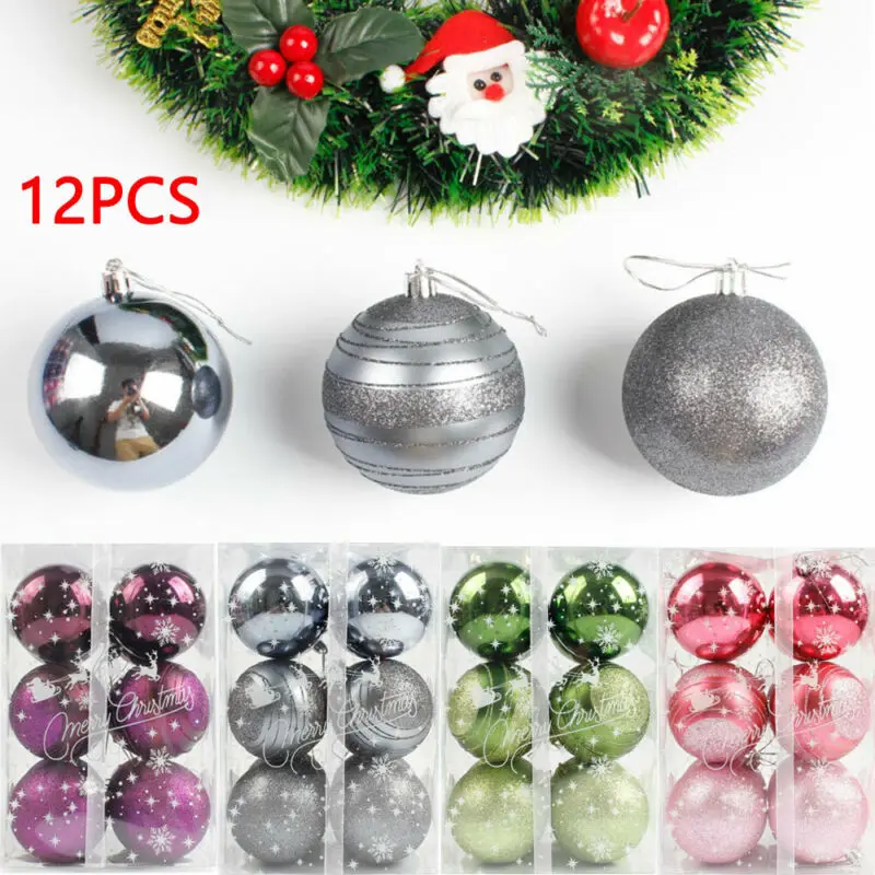 

12pcs/lot 60mm Christmas Tree Decor Glitter Ball Bauble Xmas Party Hanging Ball Ornament decorations for Home Decorations