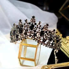 Барокко Бронзовый черный кристалл диадемы Короны Принцесса Королева театрализованный Выпускной Вуаль со стразами Тиара повязка на голову свадебные аксессуары для волос