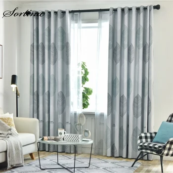 

Bedroom Window Blackout Grey Curtains Ready Living Room Door Roman Short Kids Curtain for Kitchen Modern Leaves Printing Drapes
