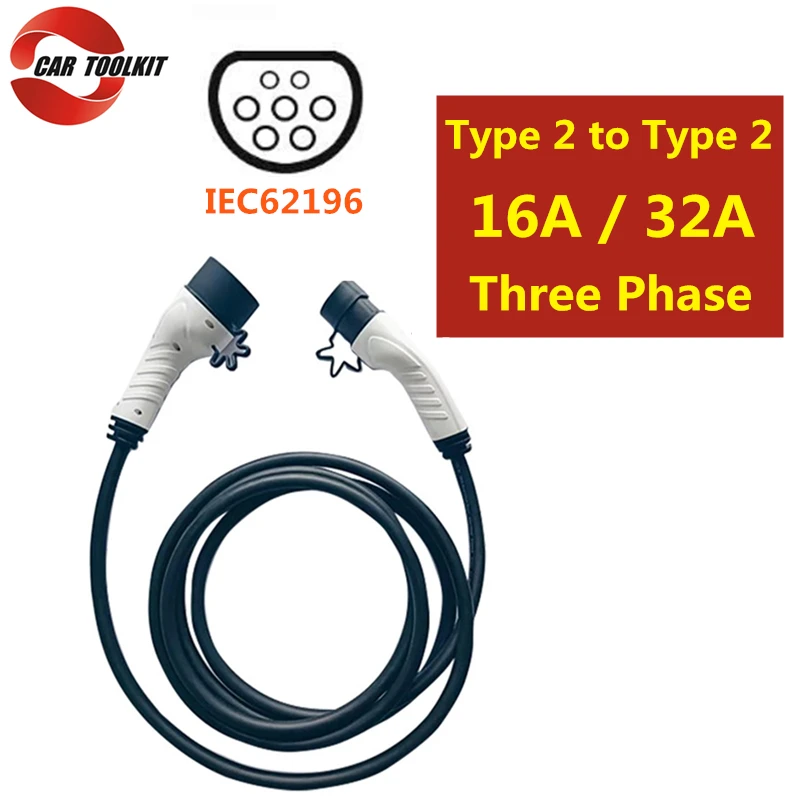 

16A 32A Three Phase EV Charger Type 2 to Type 2 IEC 62196 EV Charging Plug TUV/UL Mennekes 2 Connector with 5m Cable