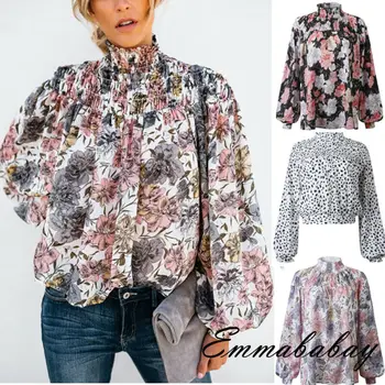 

Plus Size Tops Fashion Woman Blouses 2019 Floral Print Leopard Blouse Shirt Long Sleeve Women Shirt Blusa Femininas Women Blouse