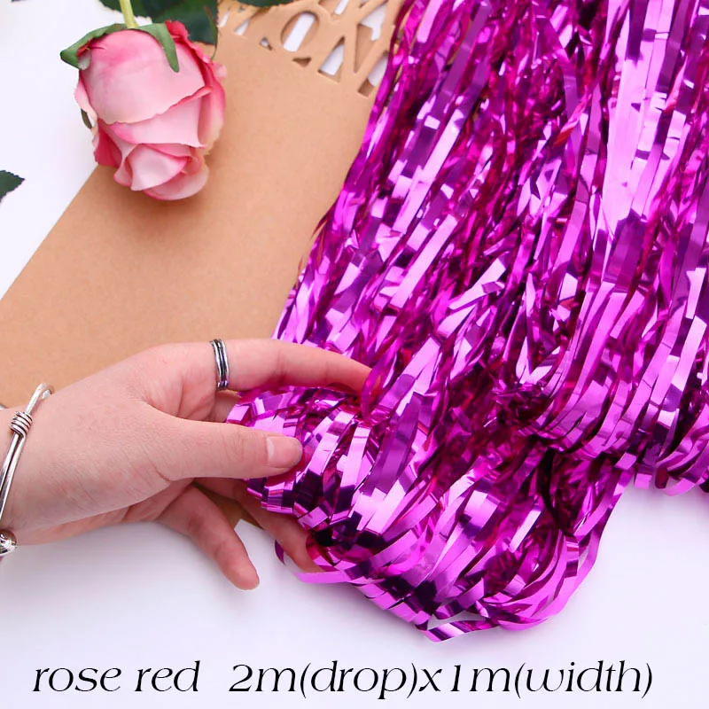 glossy rose red Для взрослых и детей, для дня рождения, украшения, фон, занавеска, золотой, с днем рождения, воздушный шар, фольга, дождевая занавеска, вечерние, для детского душа, украшение - Цвет: glossy rose red