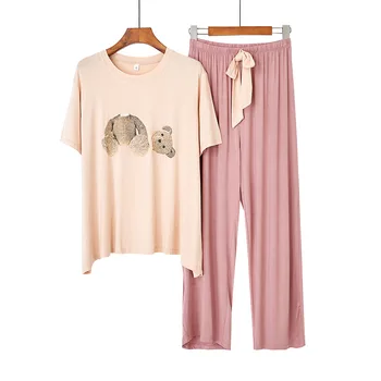 

Spring Autumn Hit Color Net Red Home Service Summer Soft Modal Pyjamas Women Thin Long-Sleeved Trousers Pajamas Women's Suit