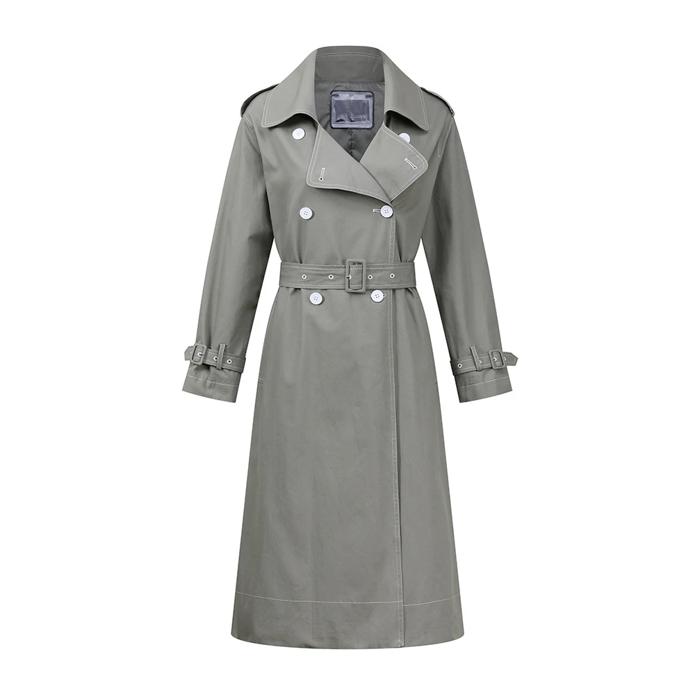 Women Long Trench Coat OL Style High Quality Long Sleeve Coat Classic Women Trench Coat With Belt Cotton Trench Streetwear