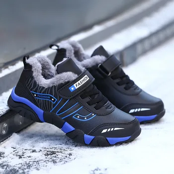 

Children Winter Shoes for Boys Sneakers Plush Warm Big Kids Hiking Shoes Leather Waterproof Outdoor Trainers Fashion Sport Shoes