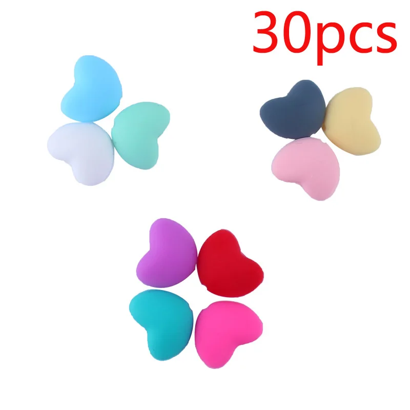 Multi F XCQGH 30 шт. Детские Силиконовые Бусины-сердечки разноцветные аксессуары DIY Детские моляры силиконовый Прорезыватель для зубов - Цвет: Multi F