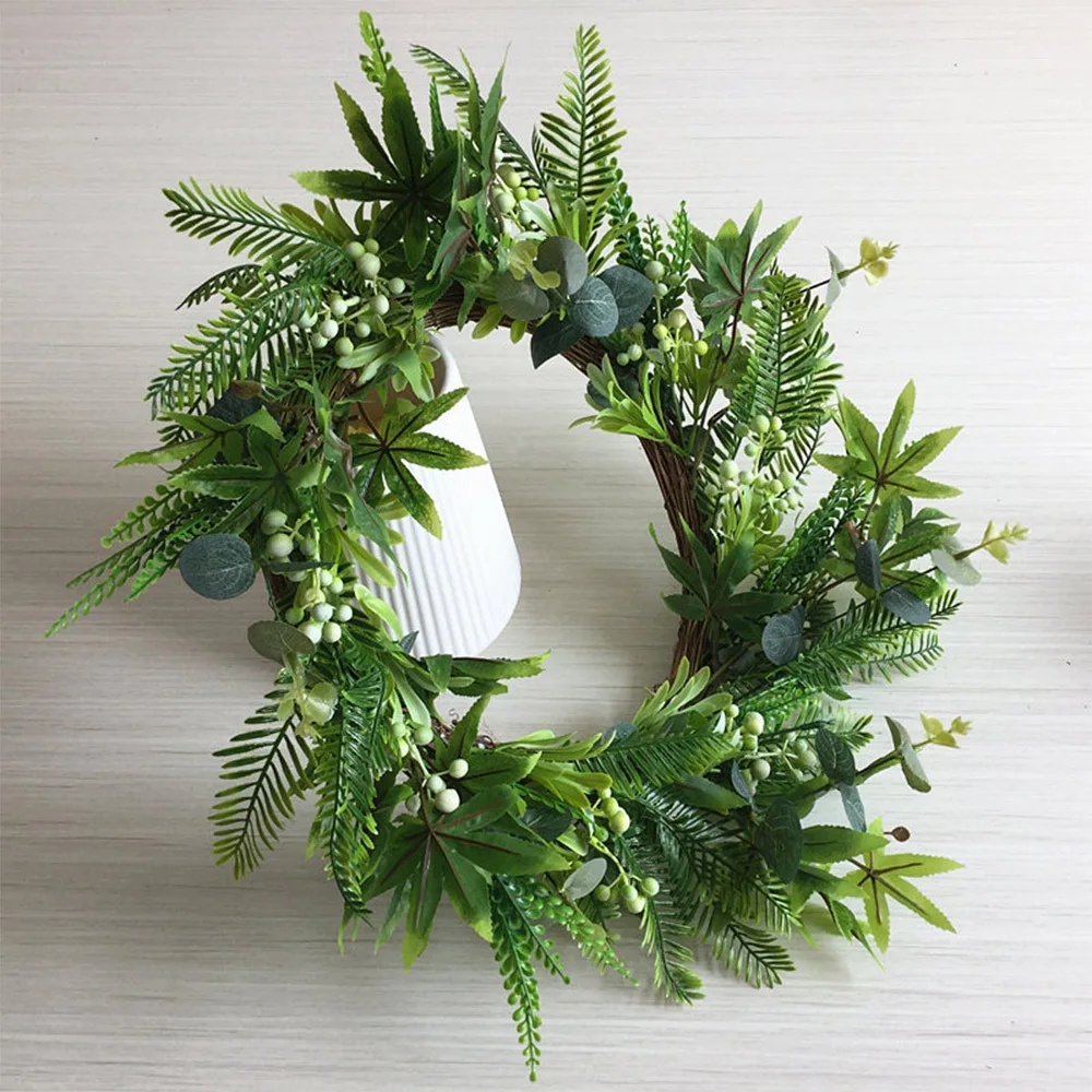 Pine Branches Wreath Artificial Leaves Floral Wreath Outdoor Indoor Wedding Decor Plastic 51cm Christmas Wreath Novel S27