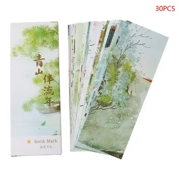 

30pcs/set Chinese Style Paper Bookmarks Mountain And Fleeting Time Painting Cards Retro Beautiful Boxed Bookmark