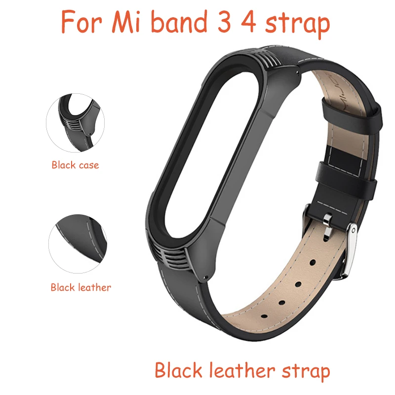Mi jobs mi Band 4 ремешок из натуральной кожи для Xiaomi mi Band 3 браслет mi band 4 3 браслеты из нержавеющей стали металлический чехол с отверстиями