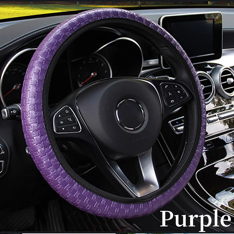 Кожаный тканый автомобильный нескользящий чехол на руль для hyundai Solaris Tucson I30 IX35 I20 Accent Santa Fe Citroen C4 C5 C3 - Название цвета: purple