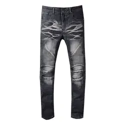 Sokotoo мужские черные плиссированные стрейч джинсы байкерские для мотоцикла Модные узкие брюки