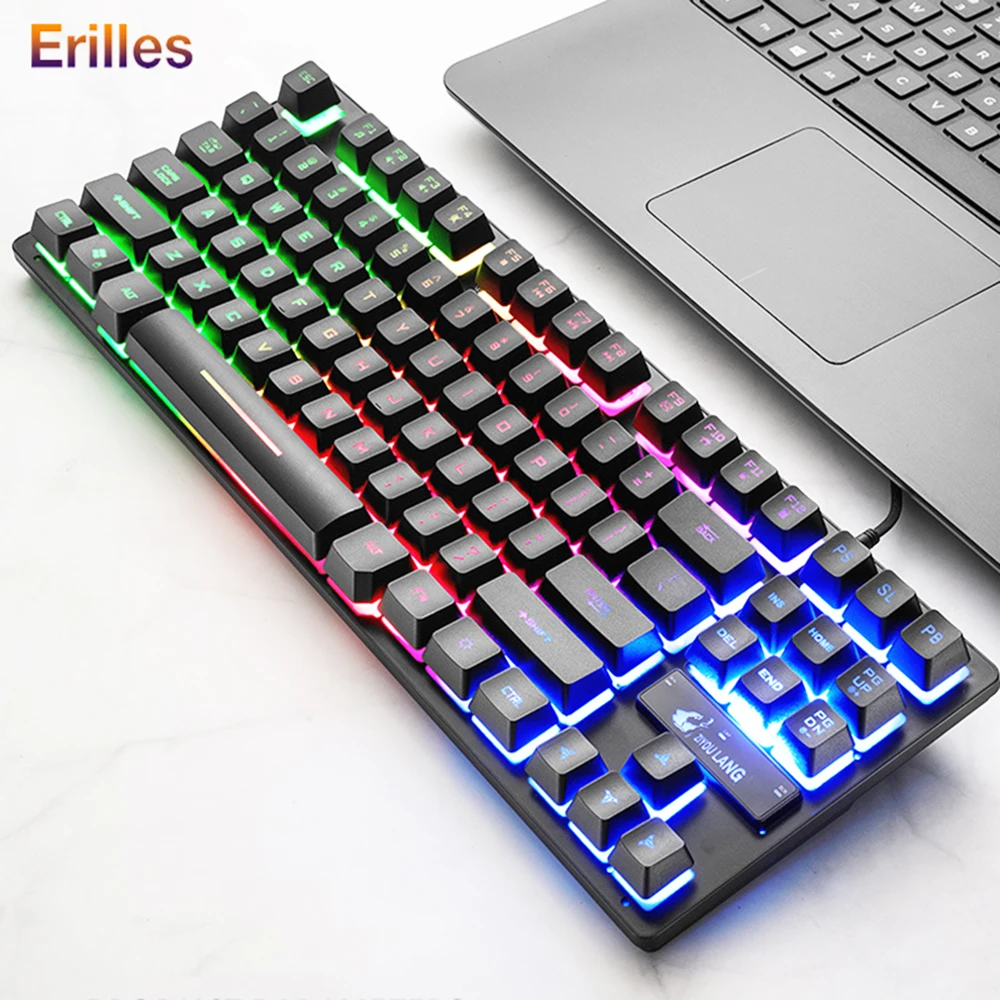Игровая клавиатура 87 клавиш проводная USB RGB с подсветкой геймерская механическая