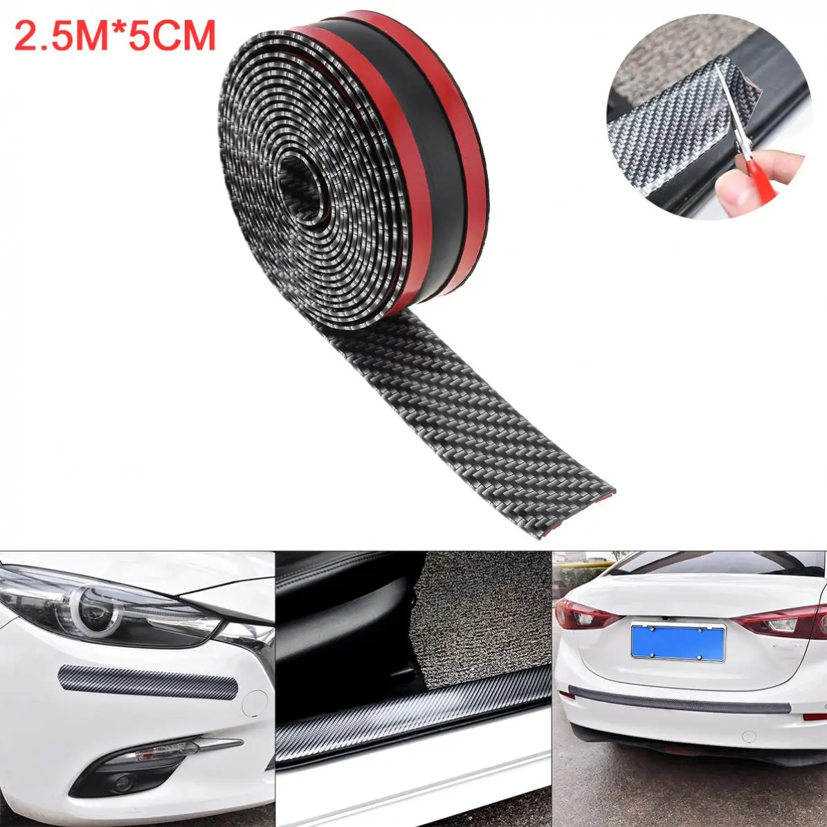 

DIY Универсальный ПВХ углеродное волокно 250 см x 5 см Автомобильная дверь педаль бампера анти столкновения/Трение Защитная Наклейка