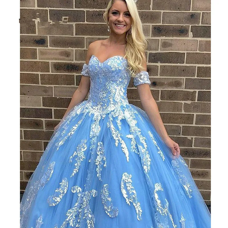 Синее бальное платье Бальные платья романтическое кружевное Пышное изысканное милое платье с аппликацией 16 Vestidos de 15 anos ballkleid