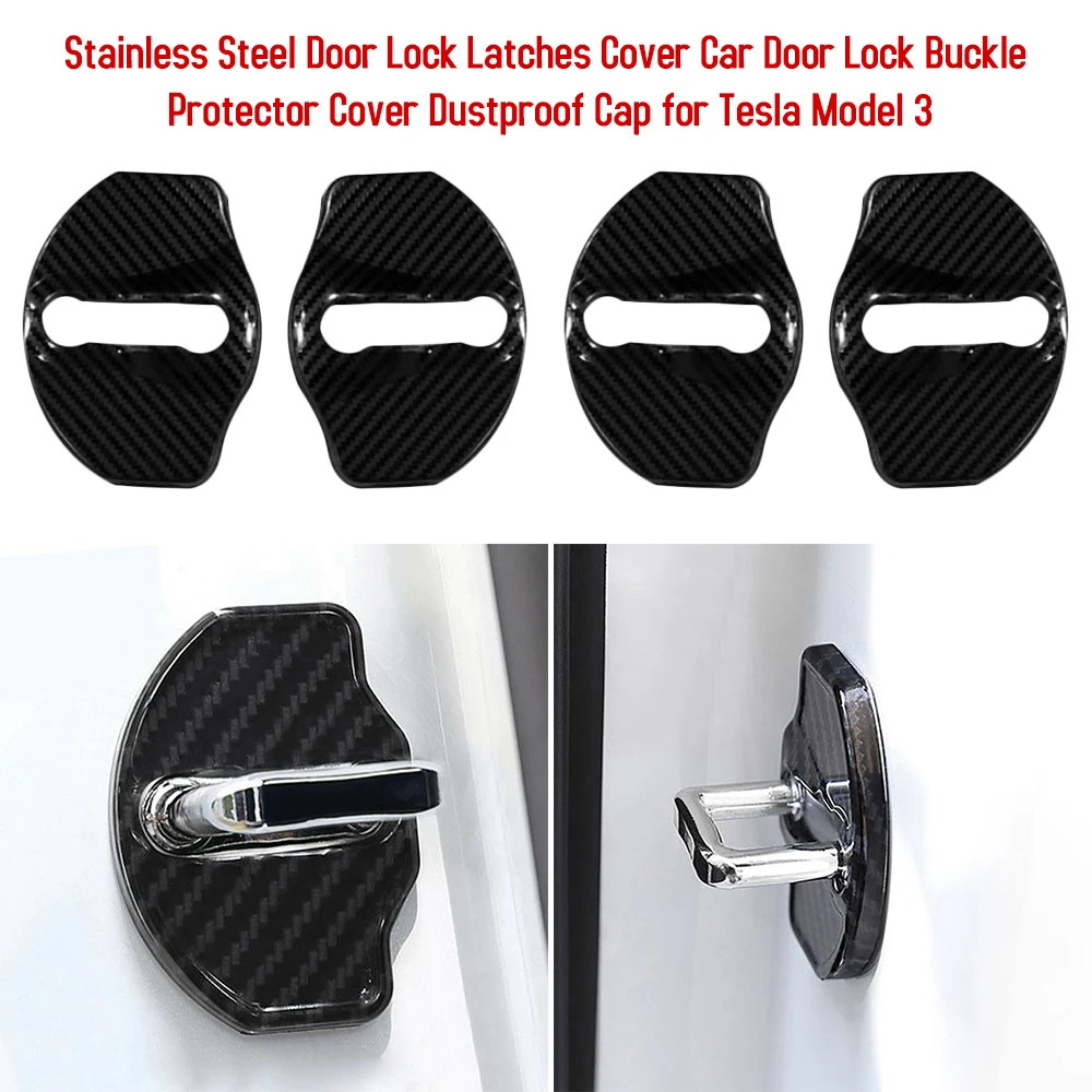 

Hot New For Tesla Model 3 4Pcs Stainless Steel Door Lock Latches Cover Car Door Lock Buckle Protector Cover Dustproof Cap