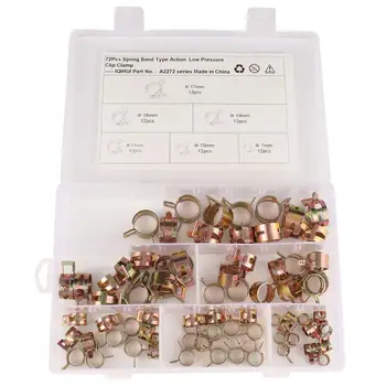 

72 pcs/set Car Fuel Tube Clamp Spring Band Type Silicone Vacuum Hose Pipe Clamp 6 Specification Car Repair Clip Hoop Accessories