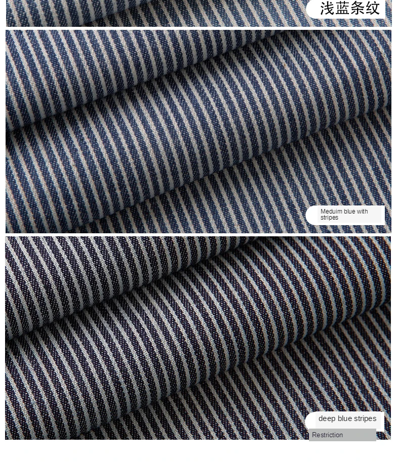 Stripe Soft Washed Denim Fabric Cotton 100% for Shirt Dress Pants Thin Brocade Blue Stars Geometric Printed Sewing Summer Diy