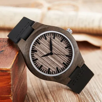 

Gorben Black Leather Belt Wood Watch Sport Clock Mens Watches Luxury Male Quartz Wooden Wristwatch Wrist Watch Gifts for Love