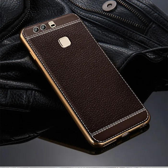 Роскошный кожаный чехол для телефона с рисунком личи в деловом стиле для huawei P9 Plus P9plus, ультра тонкий мягкий силиконовый чехол в стиле ретро, чехол - Цвет: Кофе