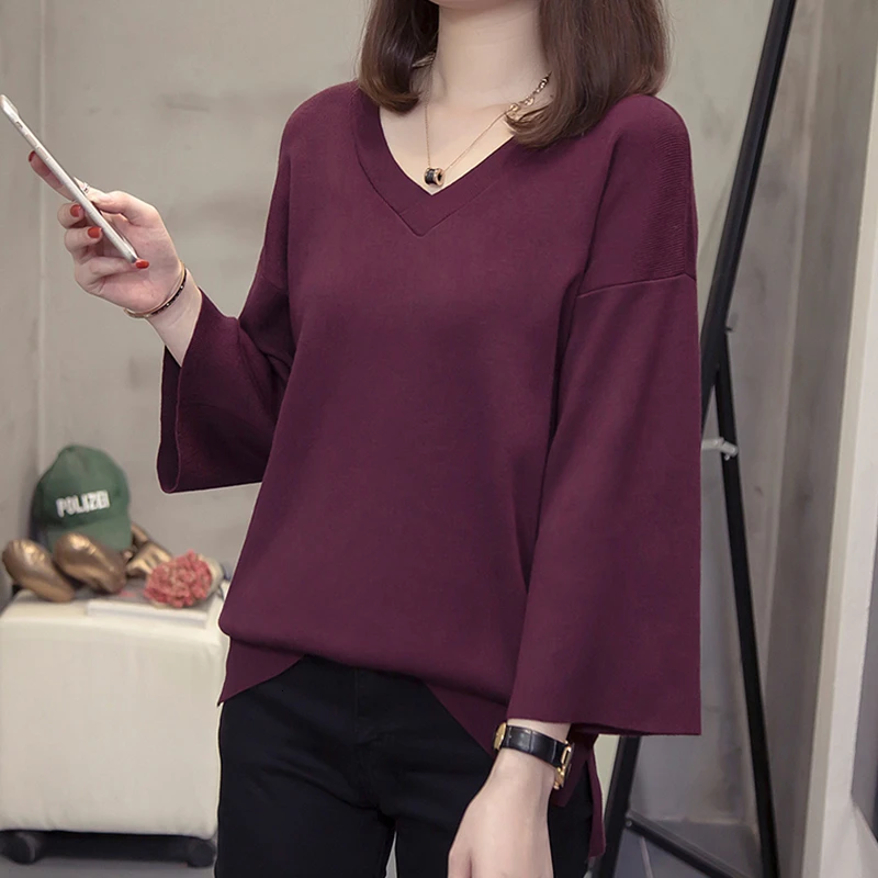 

Nkandby Plus Size Split Pullover Women Autumn Winter Korean Style V Neck Loose Sweaters Oversized Ulzzang Chic Knit Wear Jumpers