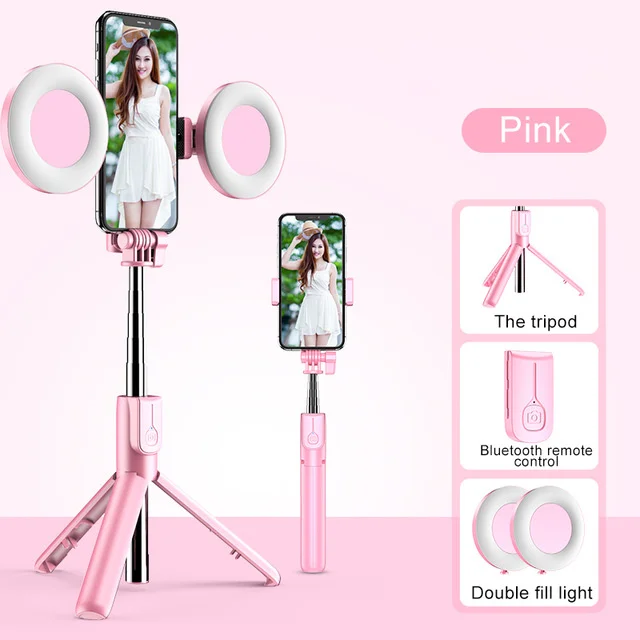 Mobile phone Bluetooth tripod remote control selfie stick double shot beauty lamp holder new series | Электроника