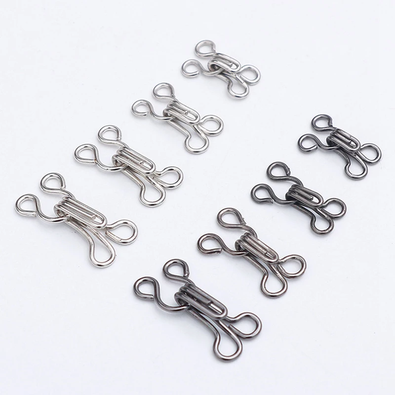 Silver/Black 10pcs/lot Cloth Hook and Eye Fastener 11.5-17mm Metal Buckle Button for Bra/Dress/Corset/Collar Sewing Accessories