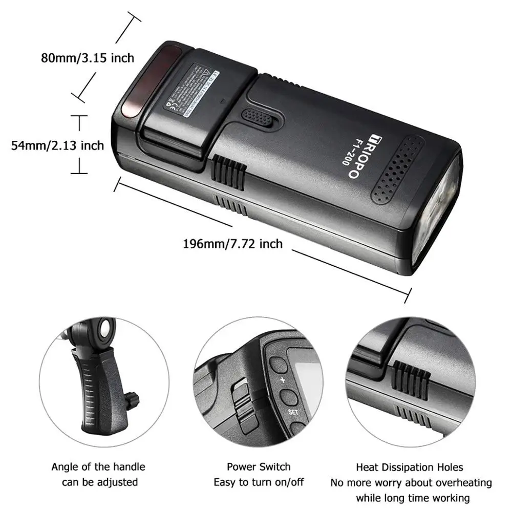 TRIOPO F1-200 ttl 2,4G HSS 1/8000s Карманный наружный флэш-светильник 200Ws с G1 триггером 2900mAh литиевая батарея вспышка VS AD200
