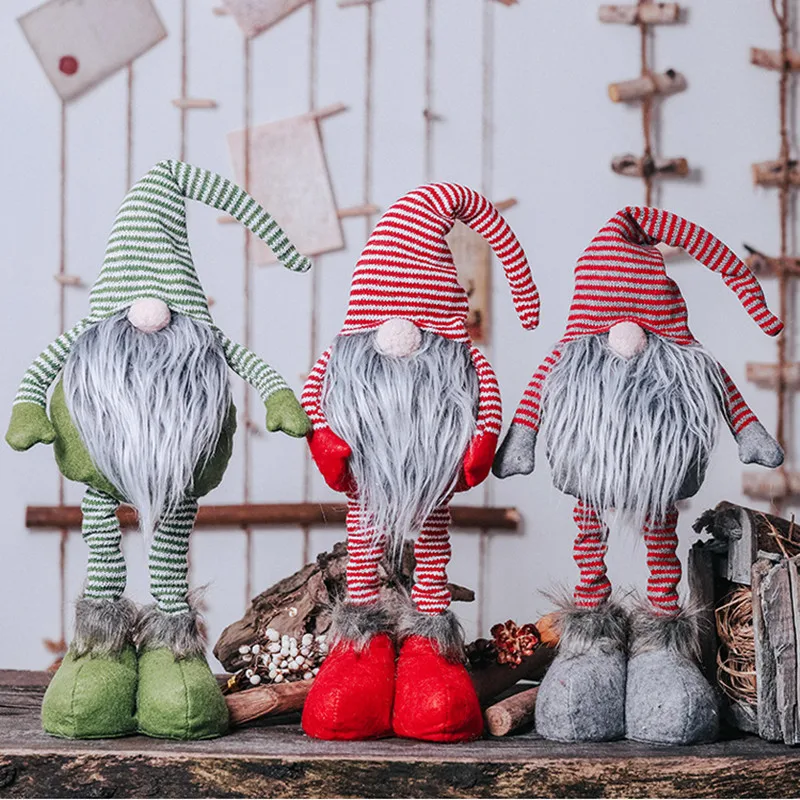 JO LIFE Home Party Decoration Christmas Standing Santa Claus Plush Doll Kids Toys Striped Faceless Doll