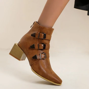 

2020 Winter New Women's Shoes Square Toe Chunky Heel Ankle Boots Winter Boots Women