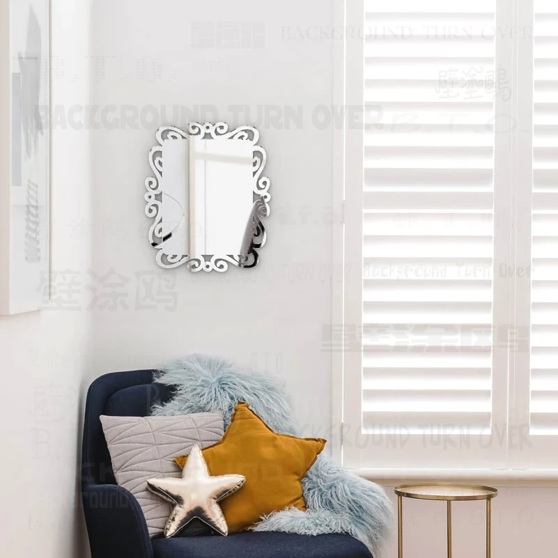 

Mirror Wall Vanity Mirrors For Home Body Kawaii Makeup Decor Stickers Decorative Rectangle Vintage Swirly Hand Draw Frame M020