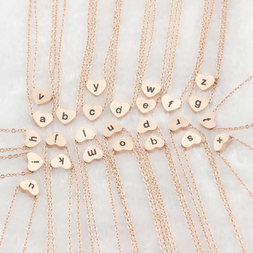 Tiny Dainty Heart Initial Necklaces Pendants Jewelry Stainless Steel Rose Gold Alphabet Letter Necklace Women Birthday Gift Tiny Dainty Heart Initial Necklaces Pendants Jewelry Stainless Steel Rose Gold Alphabet Letter Necklace Women Birthday Gift