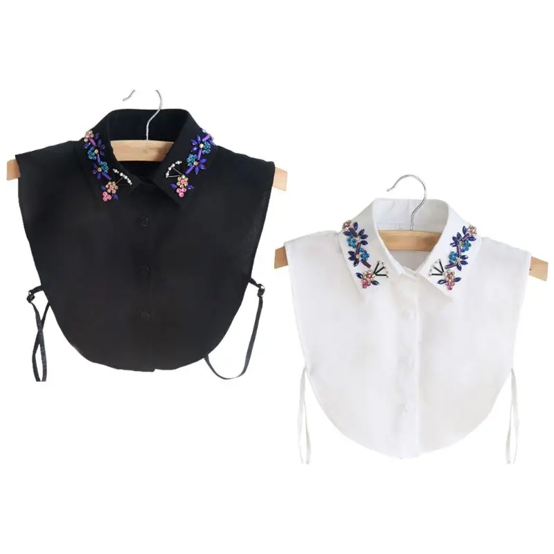 

Ladies Chiffon Detachable Fake Collar Colorful Faux Crystal Floral Half Blouse