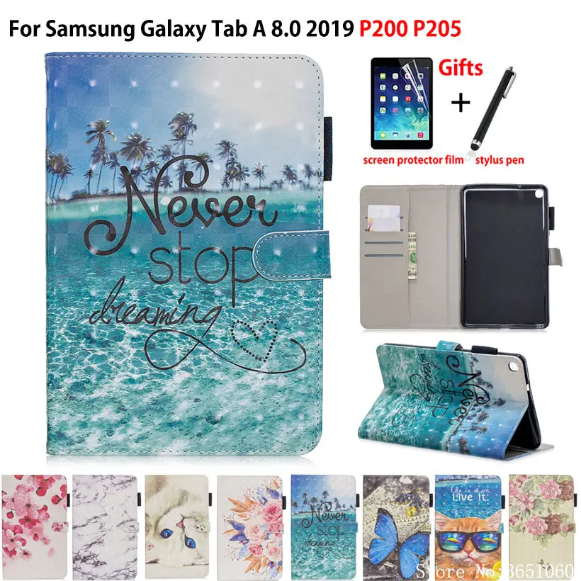 Чехол для samsung galaxy tab A 8 0 2019 с S ручкой флип чехол P200 P205 P207 Модный 3D рисунком и