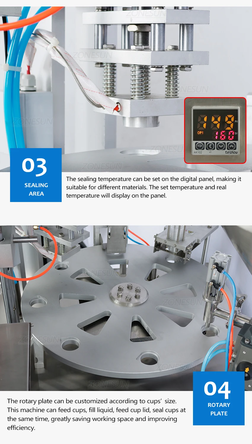 ZONESUN ZS-FS100 Automatic Jelly Yogurt Ice Filling machine Cream Juice Sugar Honey Rotary Cup Sealing Machine 10-300ml
