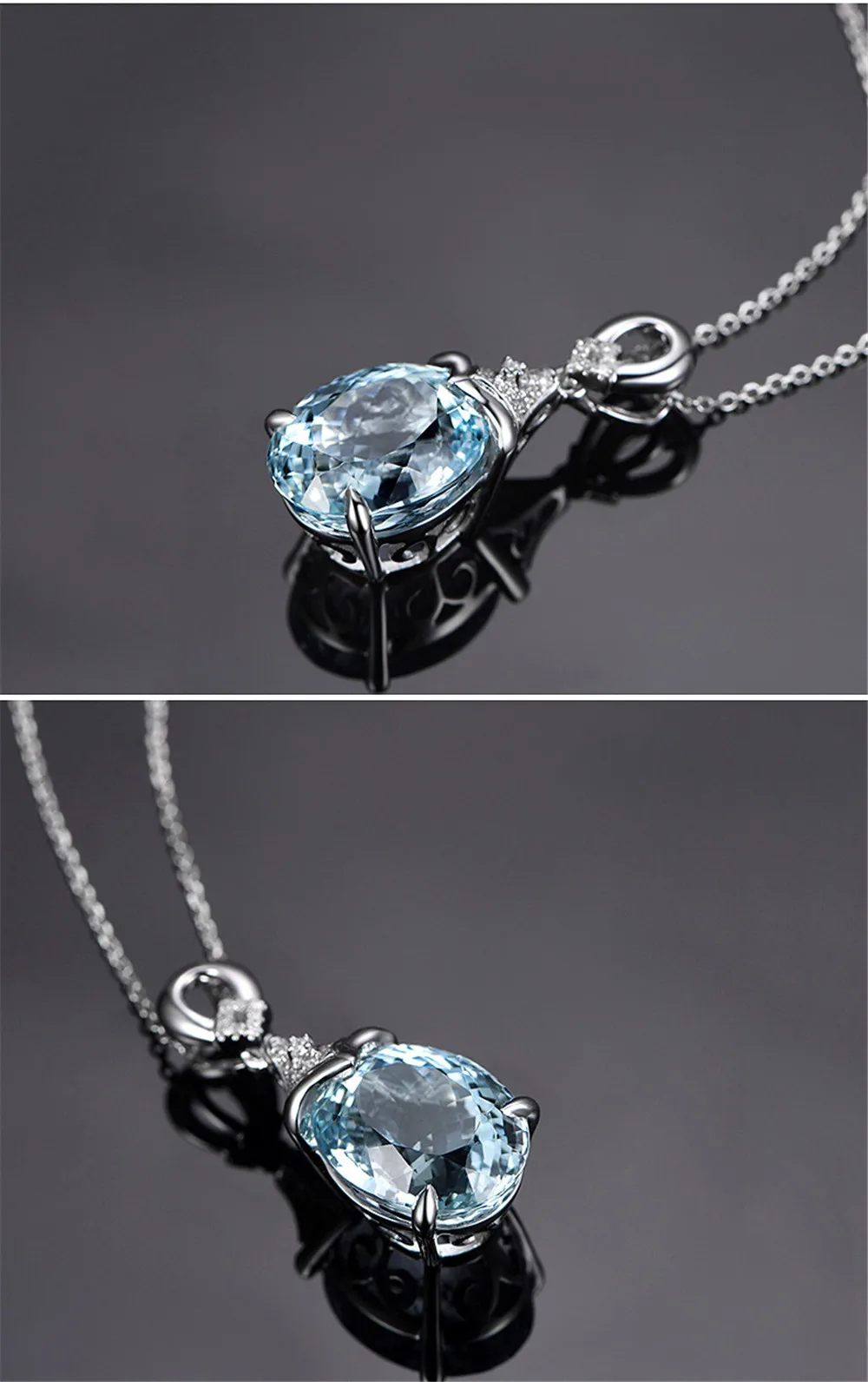 Аквамарин подвеска с синим кристаллом ожерелье для женщин Девушка стерлингового серебра Белый позолоченный Циркон Алмаз 5 карат драгоценный камень ювелирный подарок