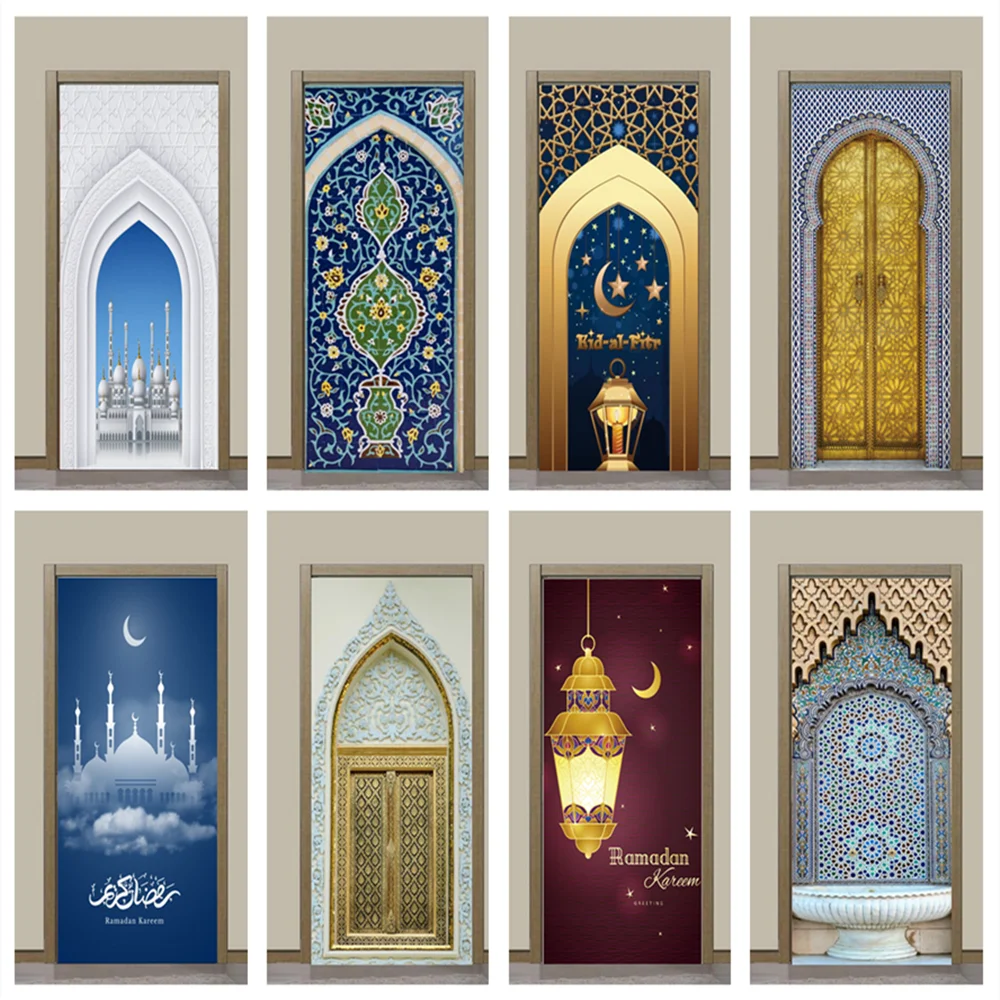 Self Adhesive Door Wallpaper Muslim | Muslim Door Stickers Decoration -  Peel Sticker - Aliexpress