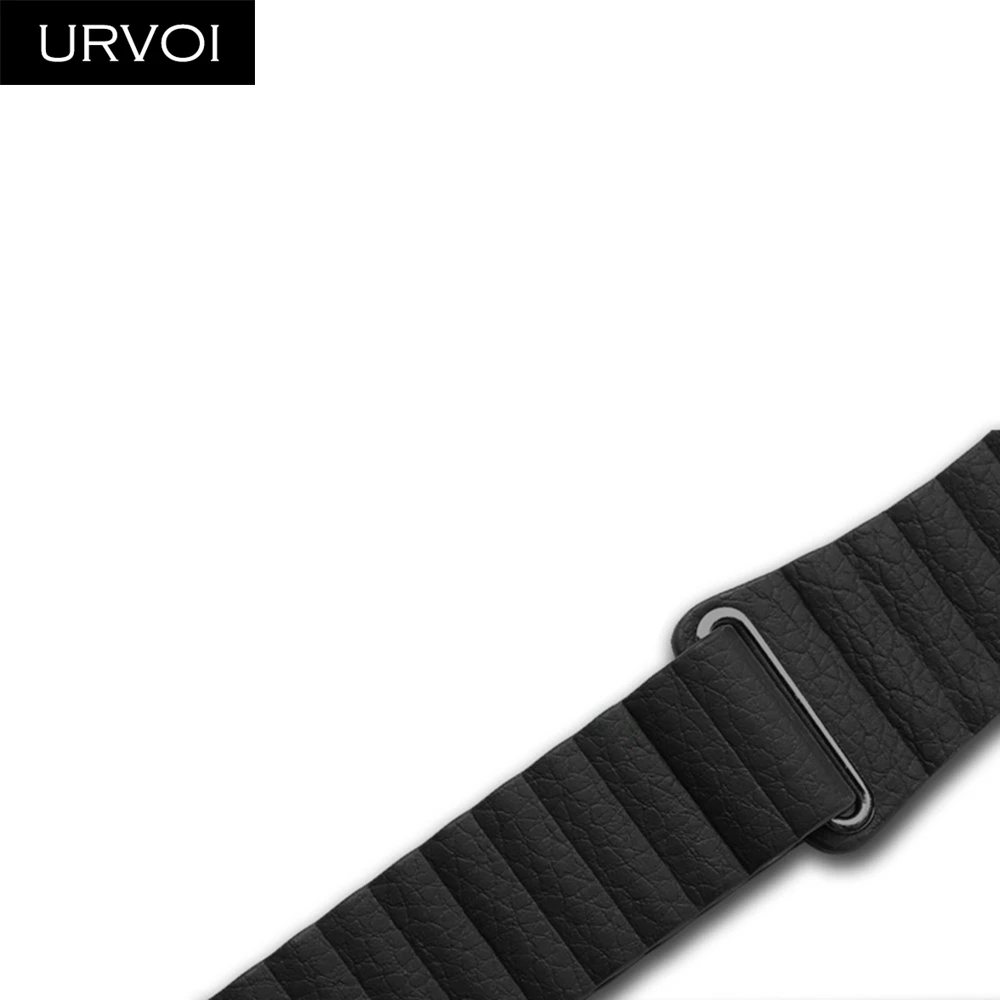 Black URVOI Leather loop for Apple Watch band for iwatch series 5 4 3 2 1 leather strap with magnet buckle comfortable soft New - Цвет ремешка: Black