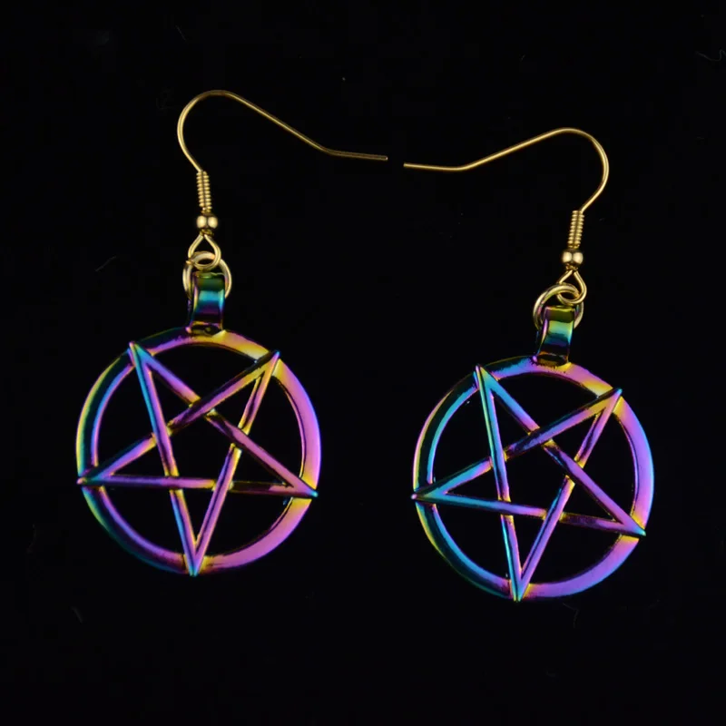 gold or silver Witchy pentagram dangle earrings