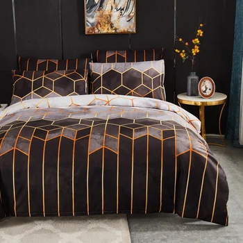 

European Style Luxury Geometric Printing Pattern Bedding Set Gray Blue Green Soft Comfortable Duvet Cover and Pillowcase 4 Sizes