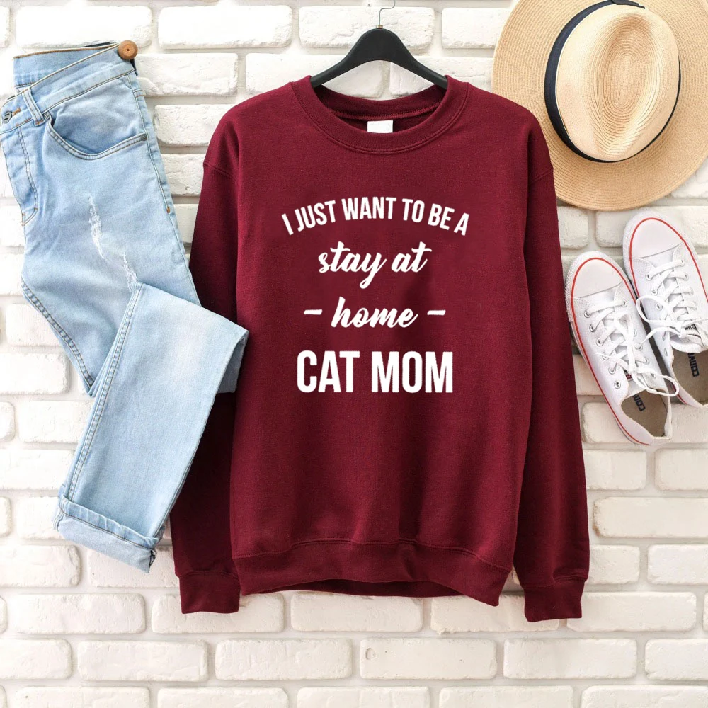 Я просто хочу быть дома, кошка Толстовка MOM забавные дни матери Кот любовник милый лозунг Чистый хлопок пуловеры grunge Топы