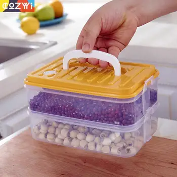

Kitchen Food Container Double Layer Buckle Sealed Cap Portable With Handle Multi Purpose Food Container
