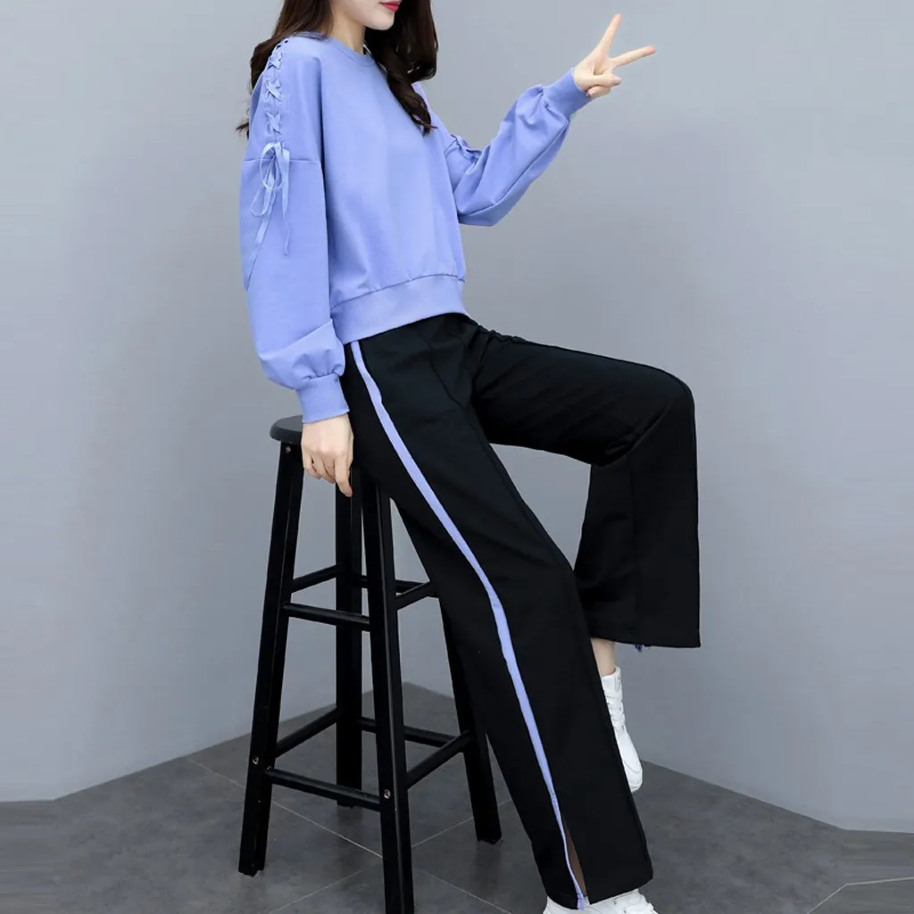 Hsu Hot Sales Women Long Sleeve Split 2 Piece Set Casual Long Pants Casual Outfit Sportswear Sports Free Shipping