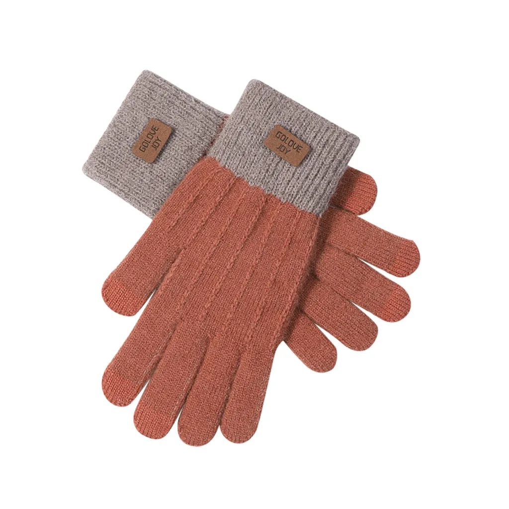 Вязаные перчатки с сенсорным экраном для женщин и девочек, мягкие утепленные хлопковые перчатки, варежки Guantes Invierno Mujer, женские зимние перчатки - Цвет: F