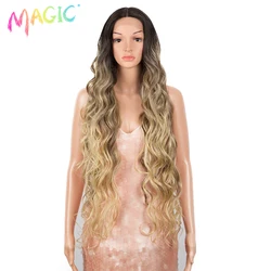 Magic 40 inch Synthetic Lace Wig Deep Wave Curly Hair Blonde Wigs For Women Middle Part Long 613 Lace Wig Cosplay Lolita Wigs