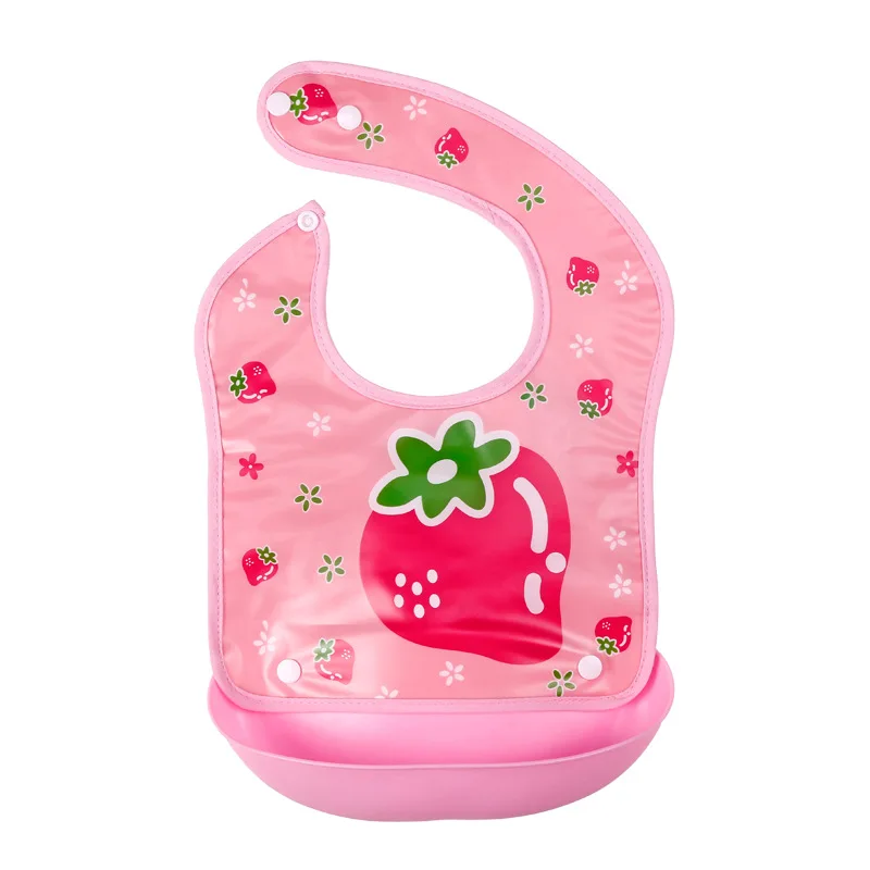 Pink Strawberry Детские нагрудники, мягкие, водонепроницаемые, съемные, регулируемые, с мультяшным животным, для малышей, с карманом, нагрудник, для младенцев, слюнявчик, инструмент для кормления, детские вещи - Цвет: Pink Strawberry