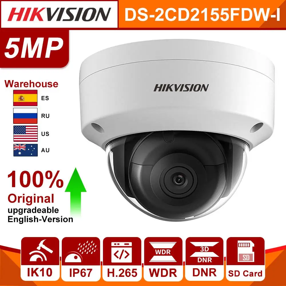 

Original Hikvision IP Camera 5MP DS-2CD2155FWD-I Dome IP Network Camera POESD card slot IR 30m H.265 WDR IK10 Vandal-proof
