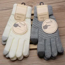 Зимние Термические перчатки для экрана унисекс вязаные шерстяные мужские женские зимние сохраняющие тепло Варежки перчатки с полным