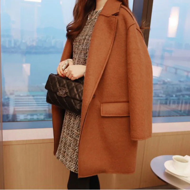 

202-0167 Korean-style Suit Collar Mid-length Overcoat Woolen Jacket Women's
