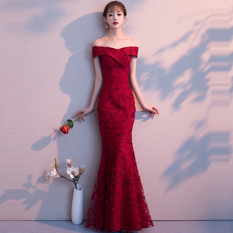 Вечернее платье с открытыми плечами Robe De Soiree Soild платье в пол вечерние платья с коротким рукавом деловая вечерняя одежда F164