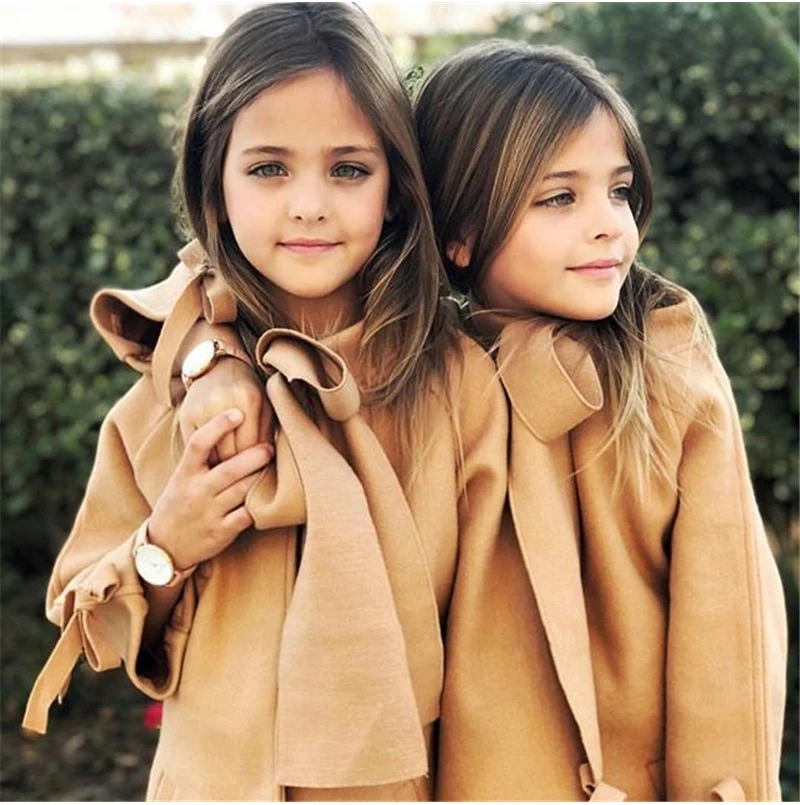 2-8T Toddler Kids Baby Girls Clothes Winter Warm Wool Bowknot Fashion Coat Overcoat Outwear Elegant Jacket Outfits Streetwear